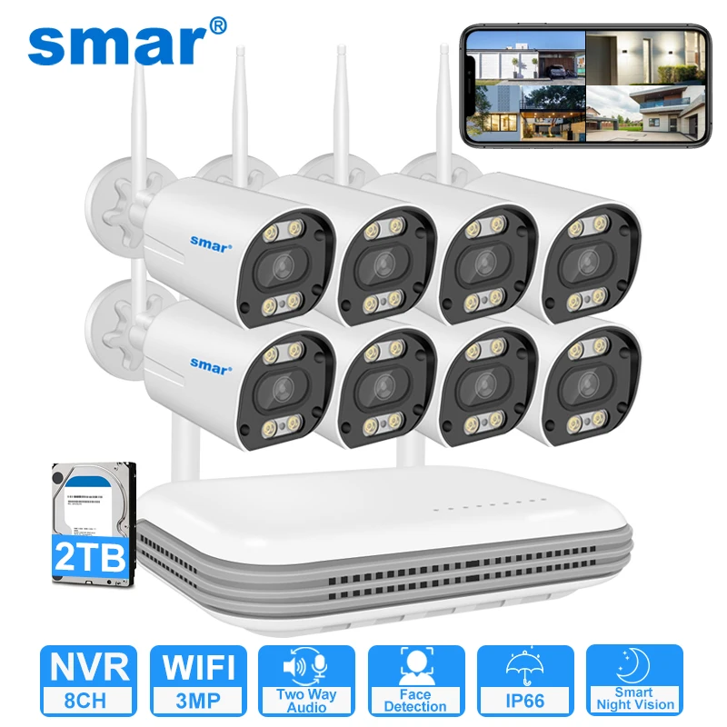 Smar Wireless CCTV System Wifi Camera Kit 5MP HD Security Camera Audio AI Face Detect IP 8CH NVR Video Surveillance Set ICSEE