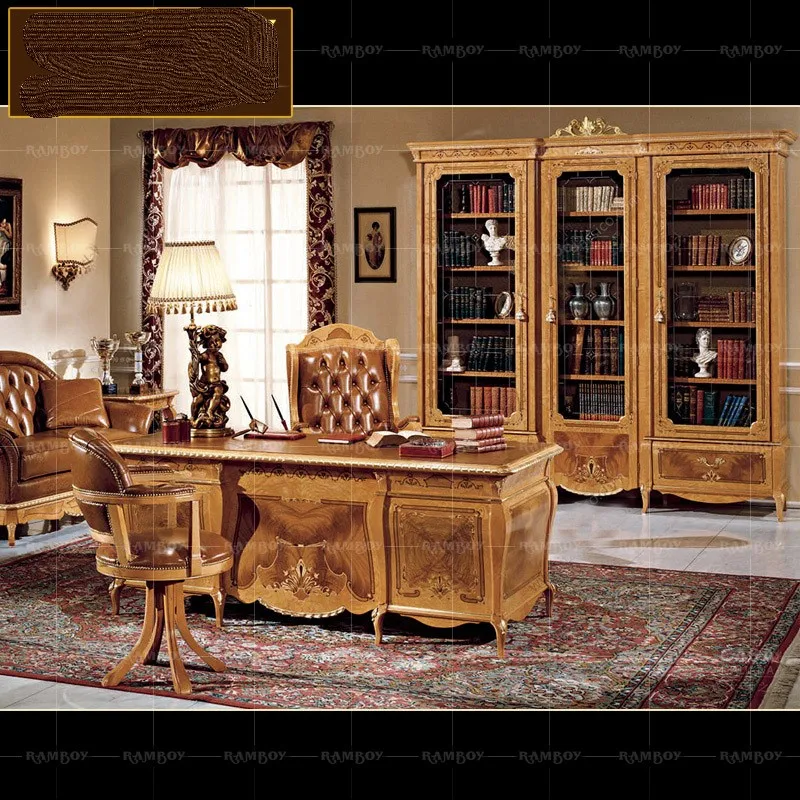 Luxury large home office desk custom Classic wood carved office furniture  24880