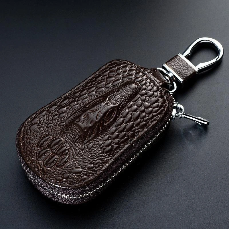 Premium Leather Key Holder and Organizer Pouch with Zipper Closure