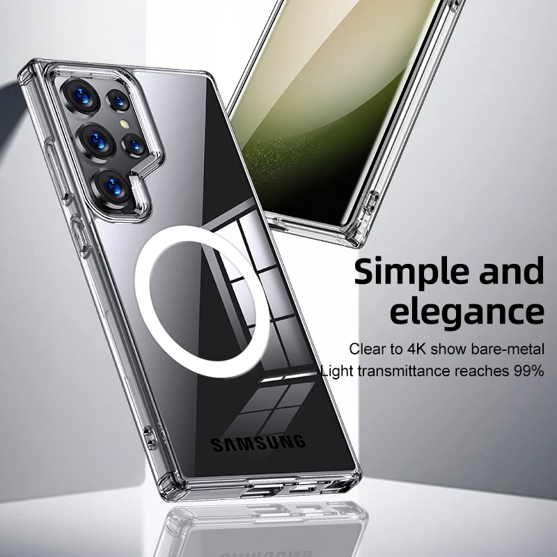 Magnetic Wireless Charging Armor Case with Matte & Clear Finish - Military Shockproof Cover