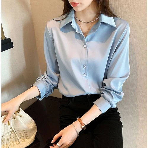 thumbnail image 1 of Spring Autumn Casual Chiffon Shirt Women Office Lady Shirts Fashion Female Long Sleeve Loose Solid Blouse Tops S-4XL, 1 of 4