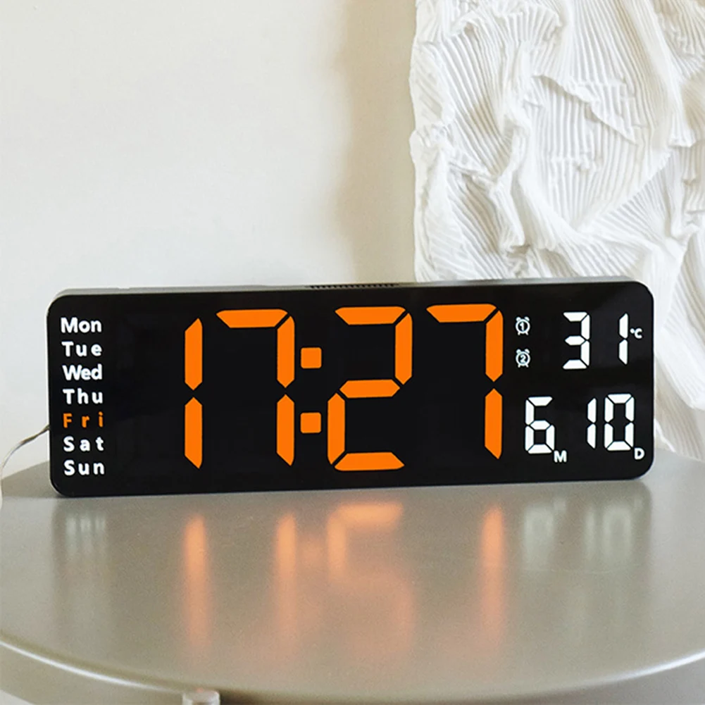 DigitalLEDWallClockWallmountedAlarmClockwithCalendarRemote