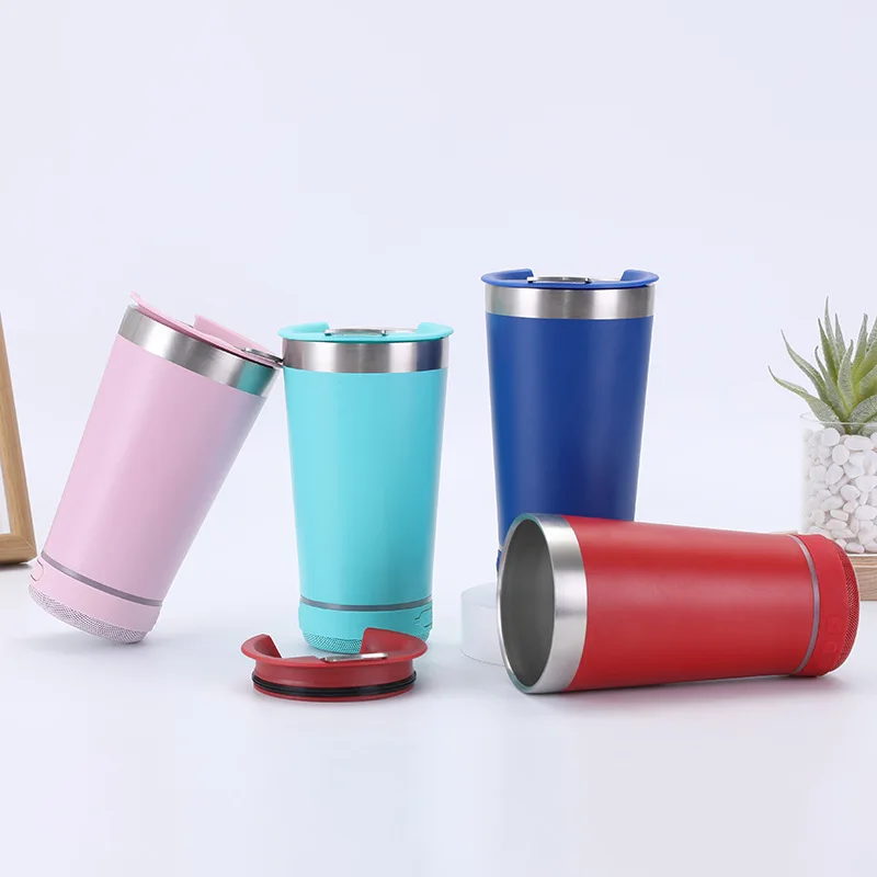 Creative Bluetooth Speaker Steel Vacuum Coffee Cup 16oz 450ml Double Wall Ice Cooler Car Coffee Home Beer Vacuum Flask