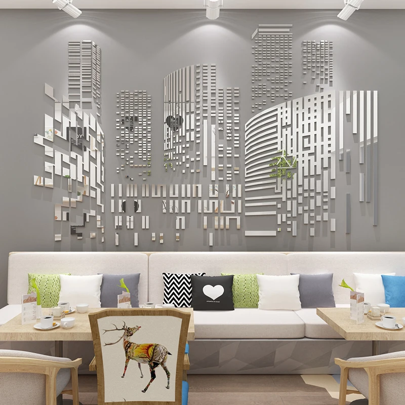 Urban-Building-Acrylic-Mirror-Wall-stickers-Living-room-Wall-decoration ...