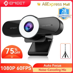 Webcam 1080P 60FPS Streaming Web Camera Autofocus FULL HD EMEET with Noise-Canceling Mics Mini Camera for Laptop Desktop PC