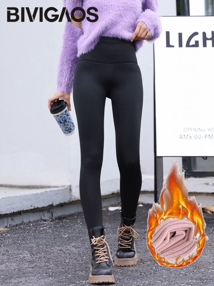 Bivigaos Autunno Inverno Pink Fleece Seamless Shark Leggings Donna Vita Alta Skinny Black Butt Lifter Sexy Sport Warm Leggings