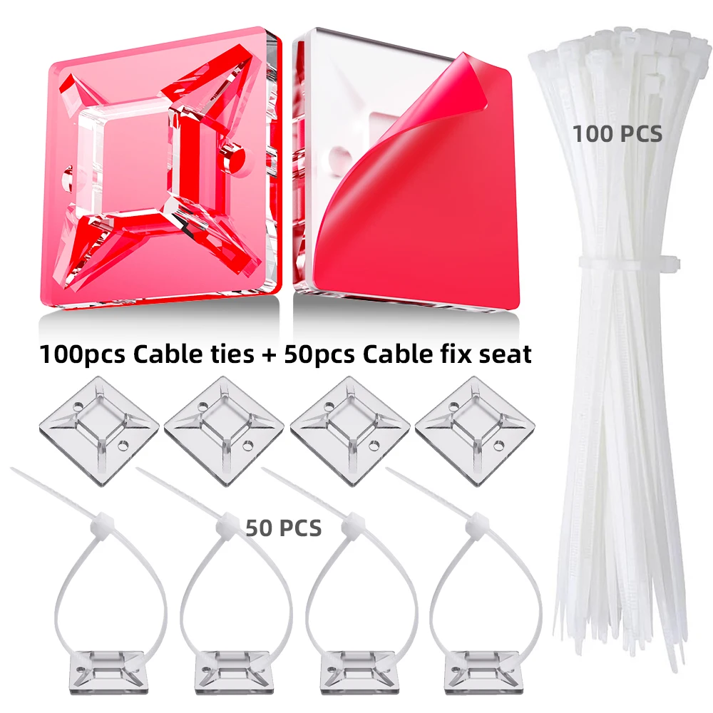 50/100/150pcs Nylon Self-Adhesive Cable Ties Mount Wire Fasten Organizer Fixers thumbnail 4