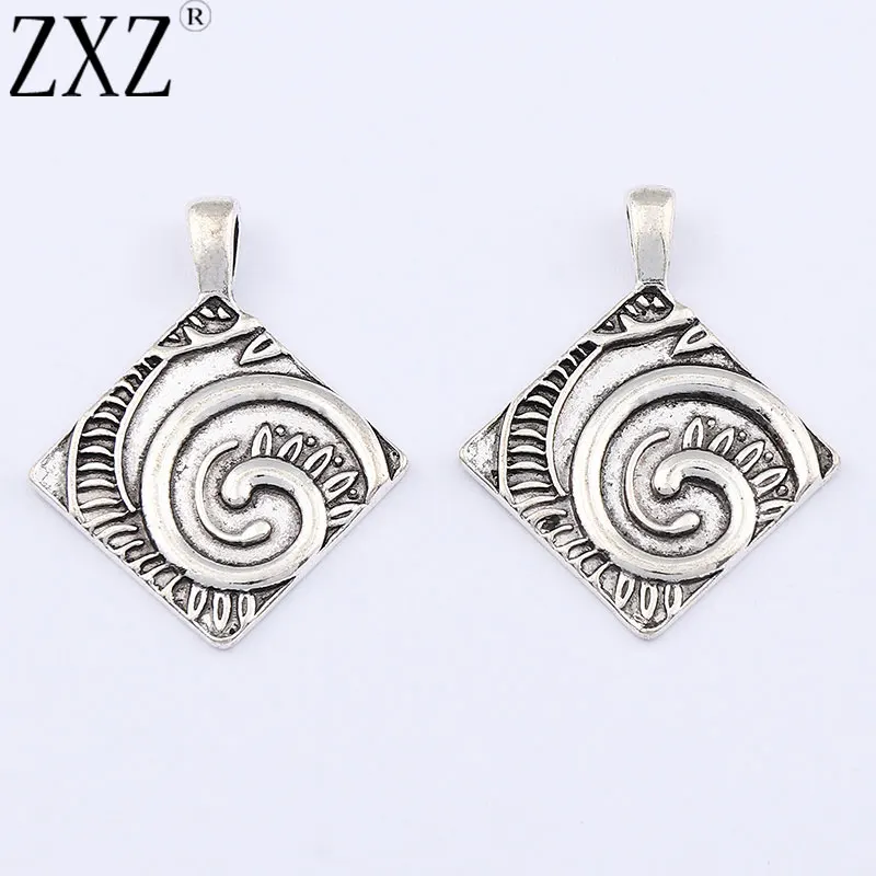 

ZXZ 10pcs Tibetan Silver Swirl Spiral Square Charms Pendants for Necklace Bracelet Earrings Jewellery Making Accessories 26x33mm