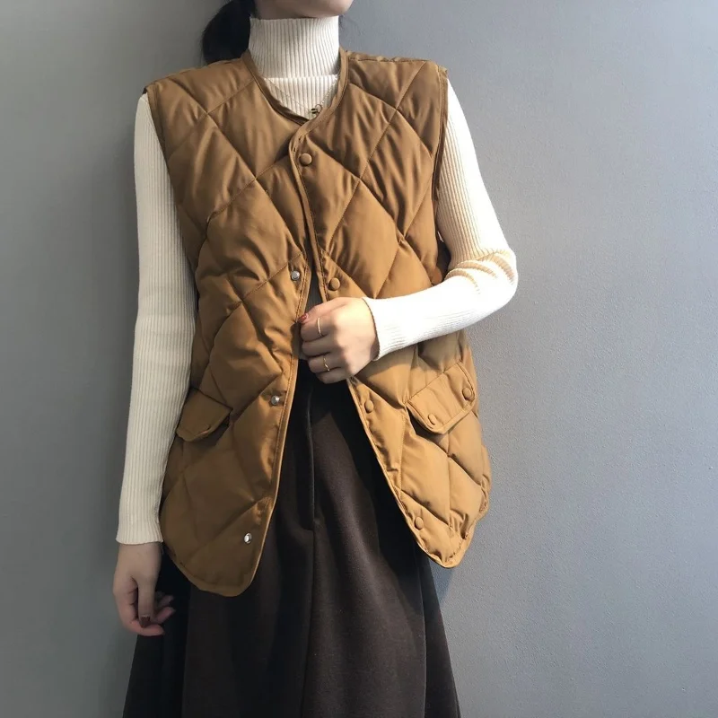 Frauen Herbst Winter Stepp Baumwolle Weste Ärmellose Oansatz Lose Gepolsterte Waistvest Einreiher Casual Ultraleicht Tragbare Weste – Detail 10