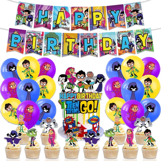 Tema de dibujos animados Teening Titans Go, recuerdos de fiesta de  cumpleaños, pancarta de papel, Decoración de Pastel, globos, suministros  para fiesta de cumpleaños, regalo para niños _ - AliExpress Mobile