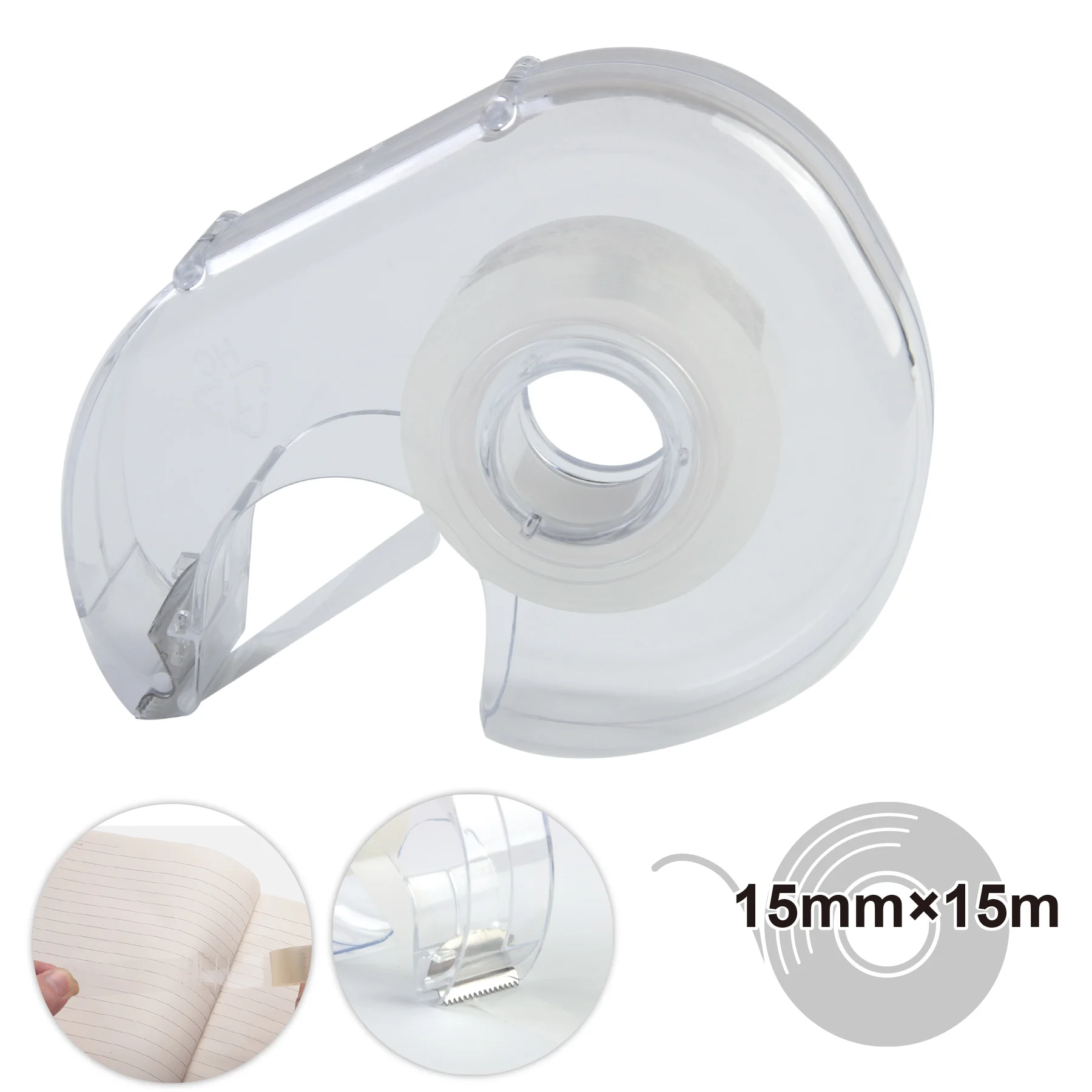MOTARRO Portable Transparent Tape Cutter 15MM*15M Hand Tape Holder Storage Cutting Seat Cute Dispenser Holder