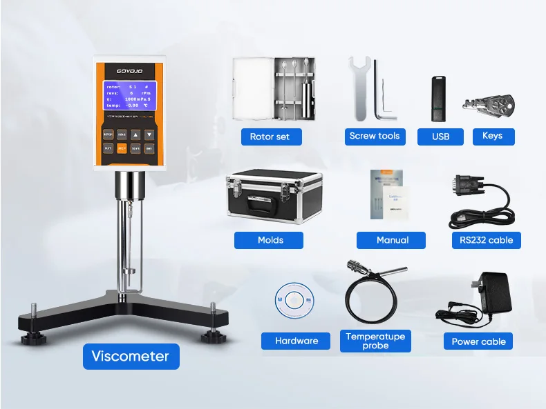 Digital Rotary Viscometer Lab Viscosity Fluidimeter with LCD and Data Output for