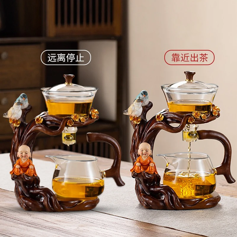 Glass Tea Set Home Kung Fu Tea Cup Lazy Person Magnetic Suction Brewing Tea Pot Magical Tool Tea Drinking Office Reception 2