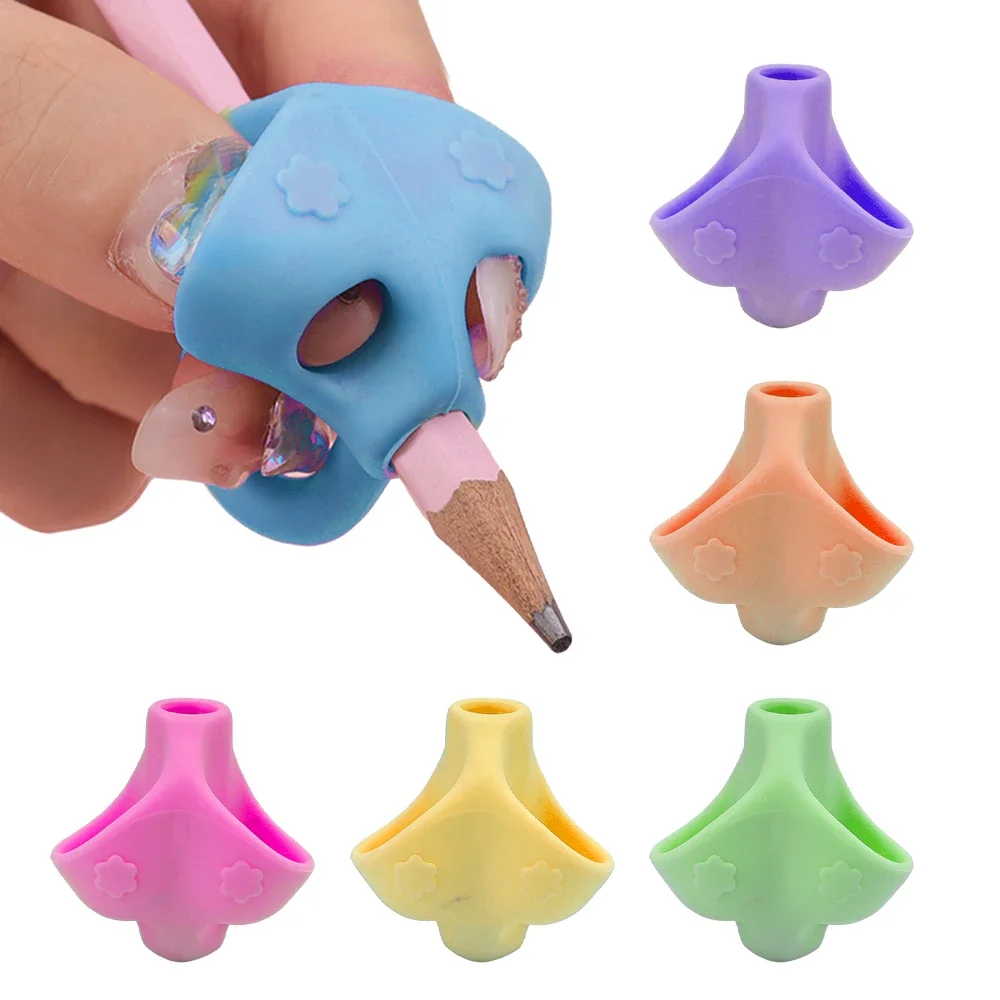 1/6Pcs Silicone Pencil Grips Three Fingers Fixed Handwriting Posture Correction Grip Trainer Kids Pencil Holder Writing Aid Grip 2