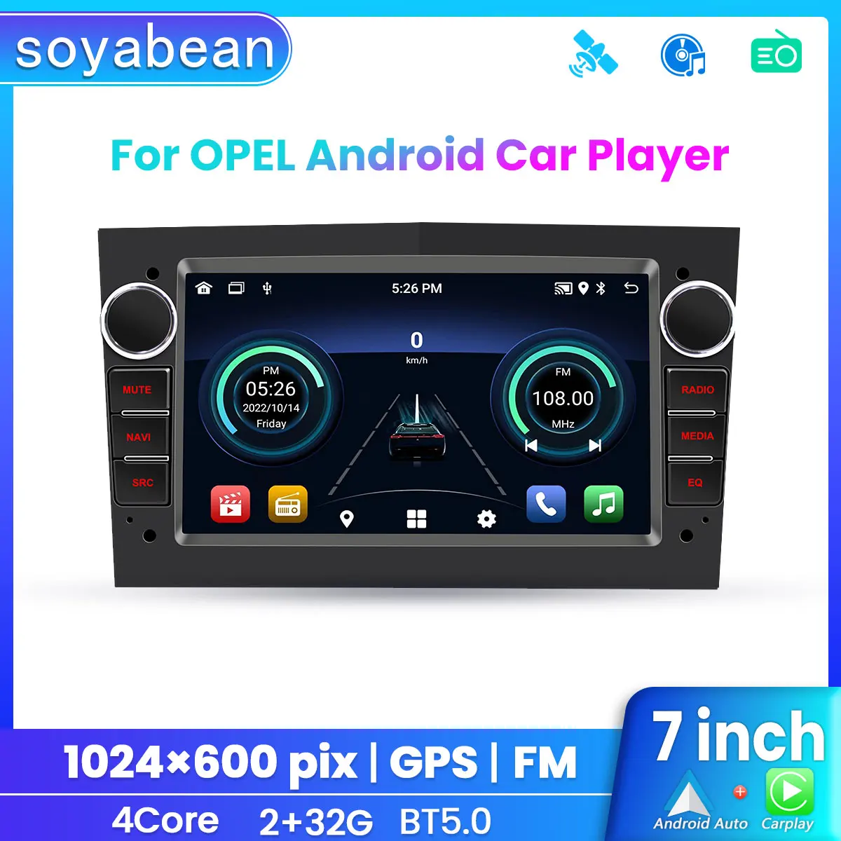 

1Din Car Radio Multimedia MP5 Player, 7 inch Universal Navigation with Android Auto & Bluetooth, HD Screen USB TF FM Stereo