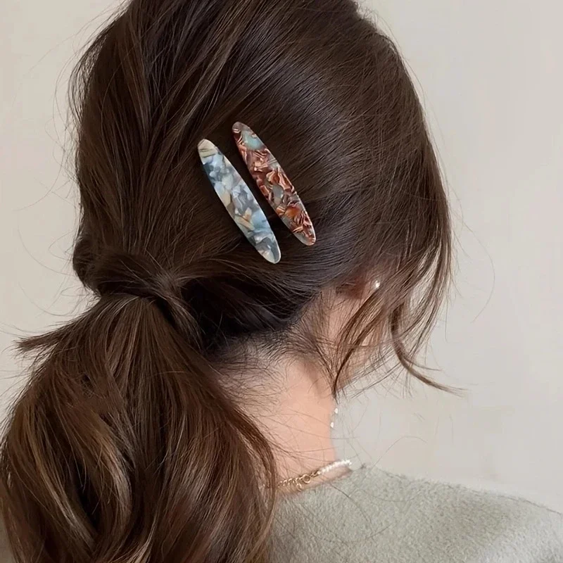 Acetate Tortoise Shell Hair Clips Colorful Geometric Barrettes for Women, Oval Side Pins&Stylish Hair Accessories Retro Hairpins