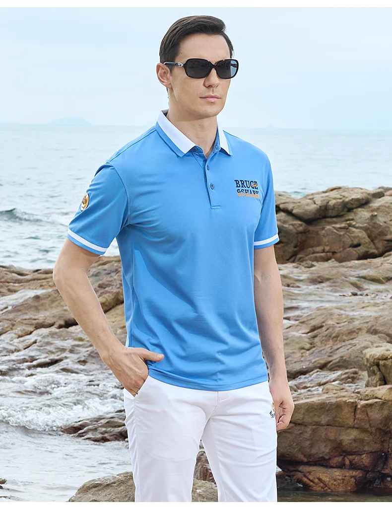 New Summer Straight Men's Business Polo Short Sleeved Bruce&Shark Fashion Mercerized Cotton T-shirt Man Breathable Big Size 4XL 19 S4abeeab760e04535baeb3209fc1b5904o