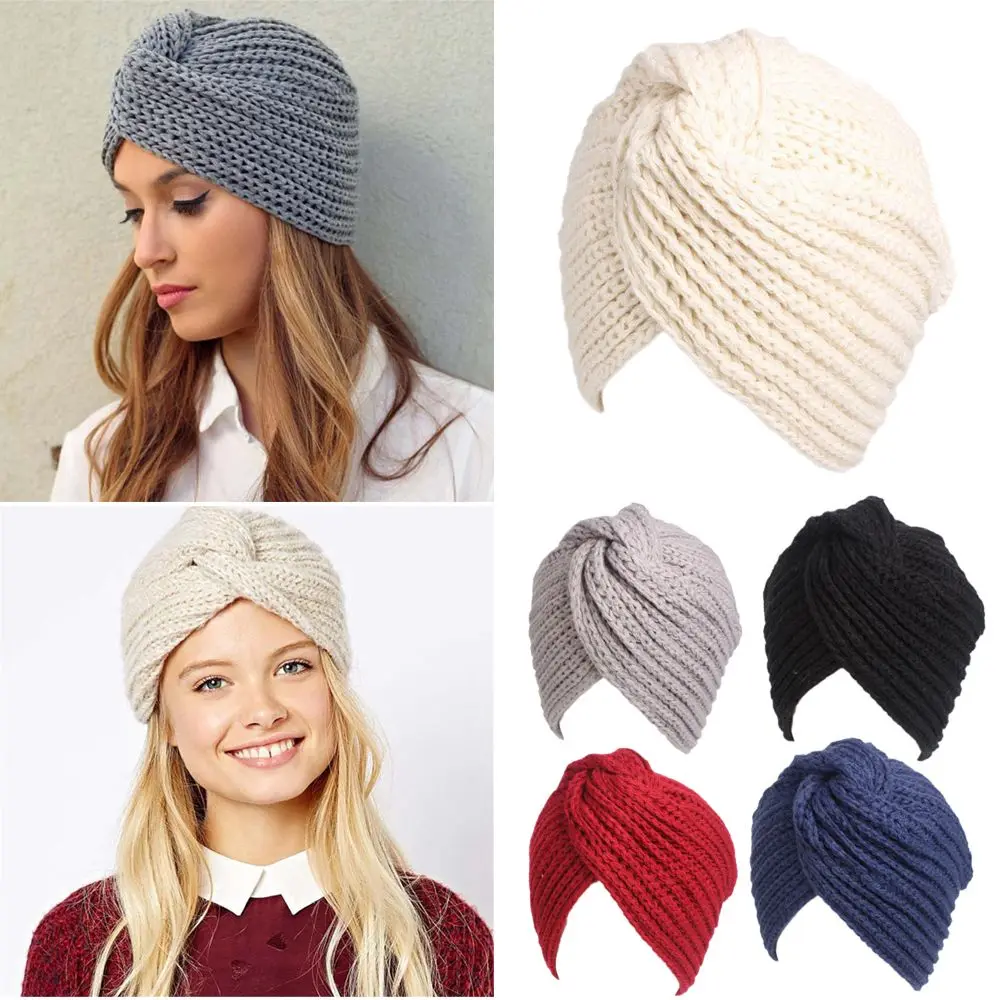 

Girls Knitted Croceht Beanies Hair Accessories Head Wrap Caps Women Felt Hat Ladies Turban Twist Headwrap Hat