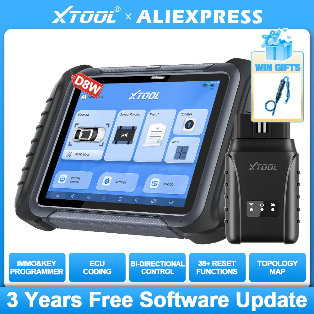 

XTOOL D8W WIFI Connection Full System With 38+ Resets ECU Coding Active Test Key Programming CAN FD DOIP Topology Map Update D8