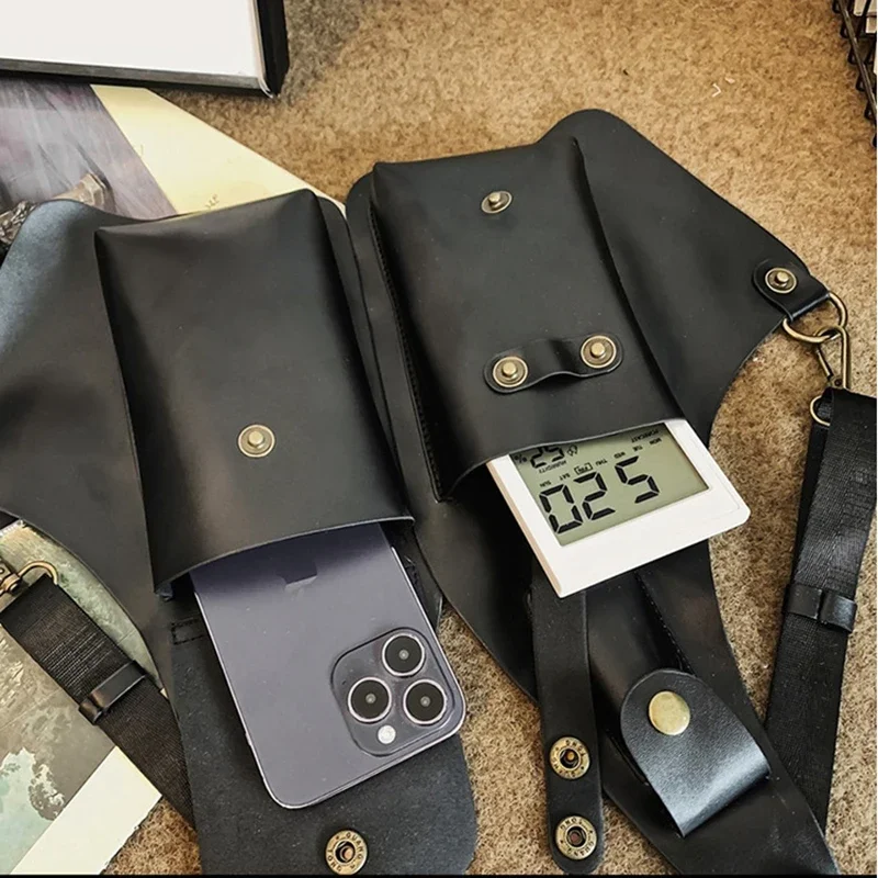 Men Women Steampunk Vintage PU Leather Shoulder Harness Bag Double