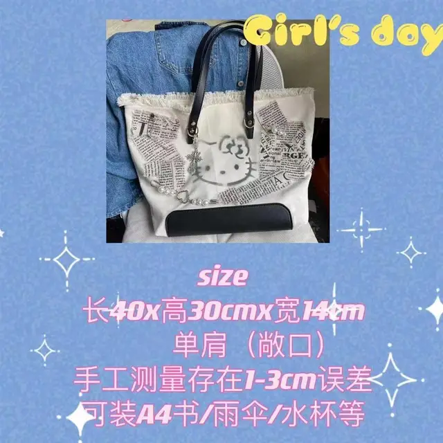 Hello Kitty Cat Bag Embroidered Canvas Shoulder Bag Tote Bag Casual Special-Interest Design Cute Bag 2