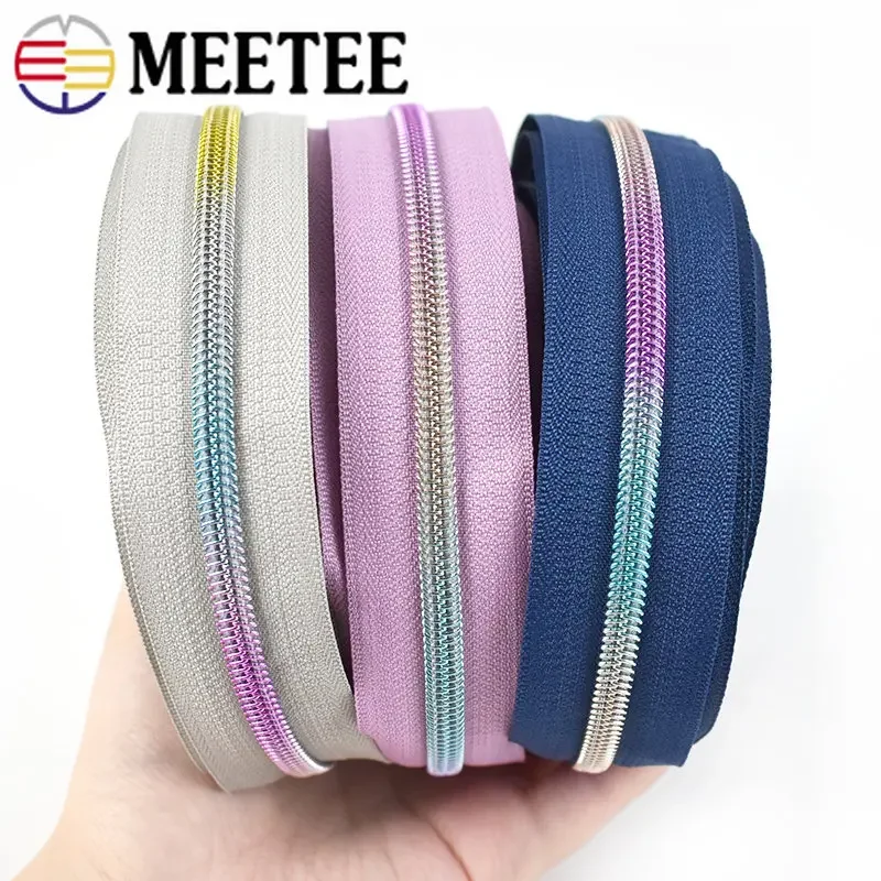 Meetee 5  나일론 지퍼 테이프 컬러 지퍼 롤, 재봉 코트 수하물 수리 키트 의류 지퍼 액세서리, 2-10 미터