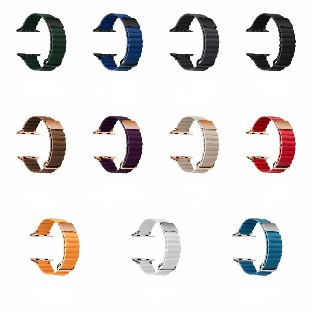 Magnetic Loop Bracelet For Apple Watch 7 45mm 41mm Leather Metal Stainless Steel band For iWatch 6 5 4 3 SE 44mm 42mm 40mm 38mm