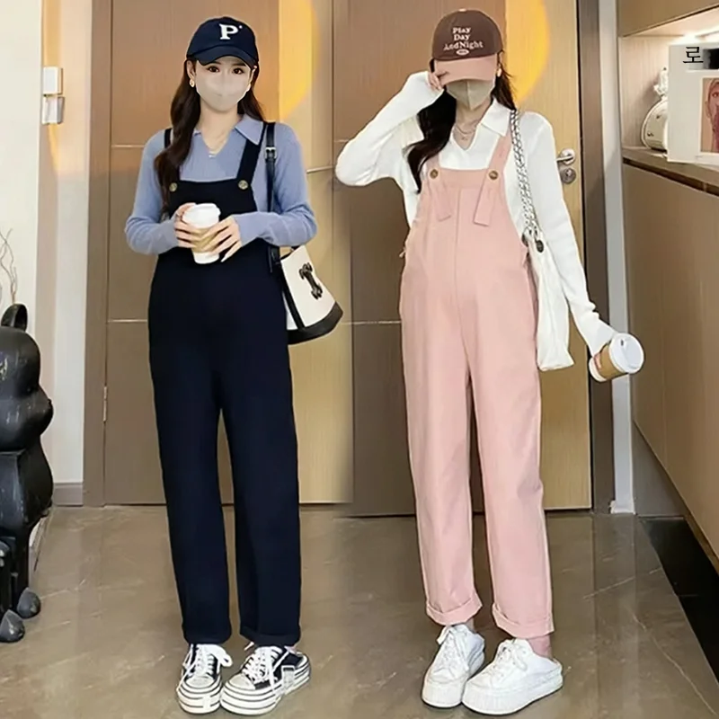 임산부 턱받이 바지 봄 가을 겉옷 캐주얼 슬리브 연령 감소 출산 이브닝 가운 한국 스타일 세트 다목적
