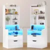 Charging Nightstand Set of 2 with LED Lights,Tall Night Stand with Bookshelf,Bedside Table with Drawers,Side Tables Bedroom 3
