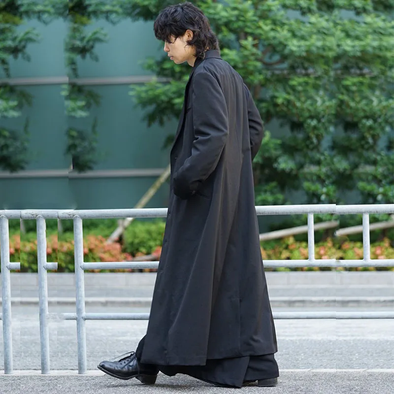 남성용 롱 바람막이, 무릎 발목 오버코트, 2023 슈퍼 롱 코트, 잘 생긴 케이프, 가을 겨울