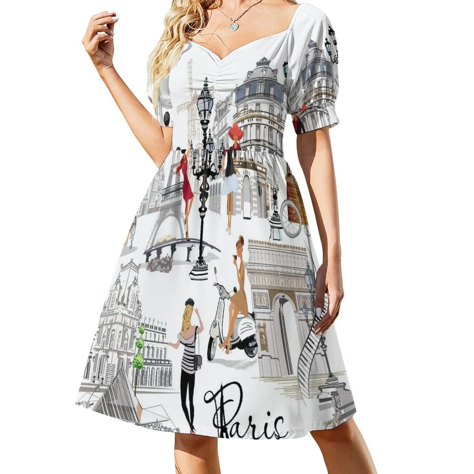 thumbnail image 1 of Viajar a París Vestido de manga corta vestidos de novia para fiestas vestidos de verano de mujer ropa de verano de mujer Vestido, 1 of 7