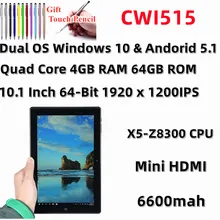 10.1 Inch CWI515 Dual OS Windows 10 & Android 5.1 Tablet PC Quad Core 4GB+64GB 1920 x 1200 IPS Intel(R) Atom(TM) x5-Z8300 CPU