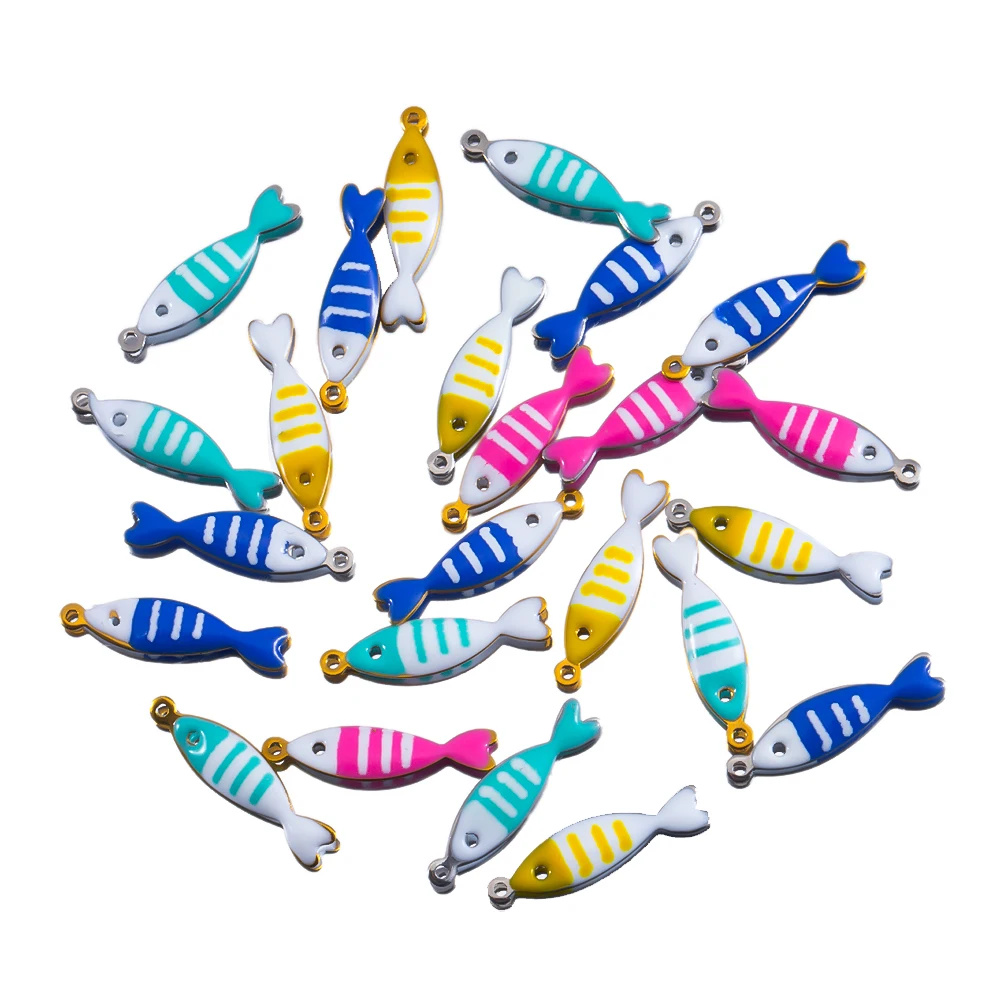 20 Stück Edelstahl Bunte Emaille Fisch Charms Anhänger Basis DIY Ozean Halskette Ohrringe Schmuckherstellung Zubehör Erkenntnisse