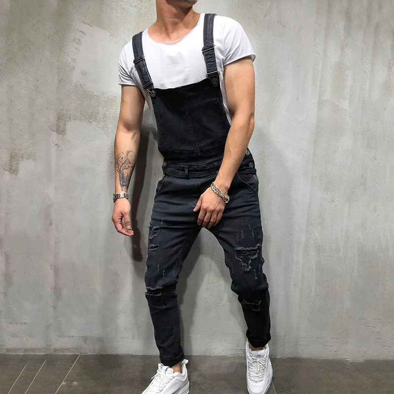 

2023 New Men Ripped Cargo Jeans Jumpsuit Summer Casual Fashion High Street Distressed Denim Overalls Pants Free Shipping