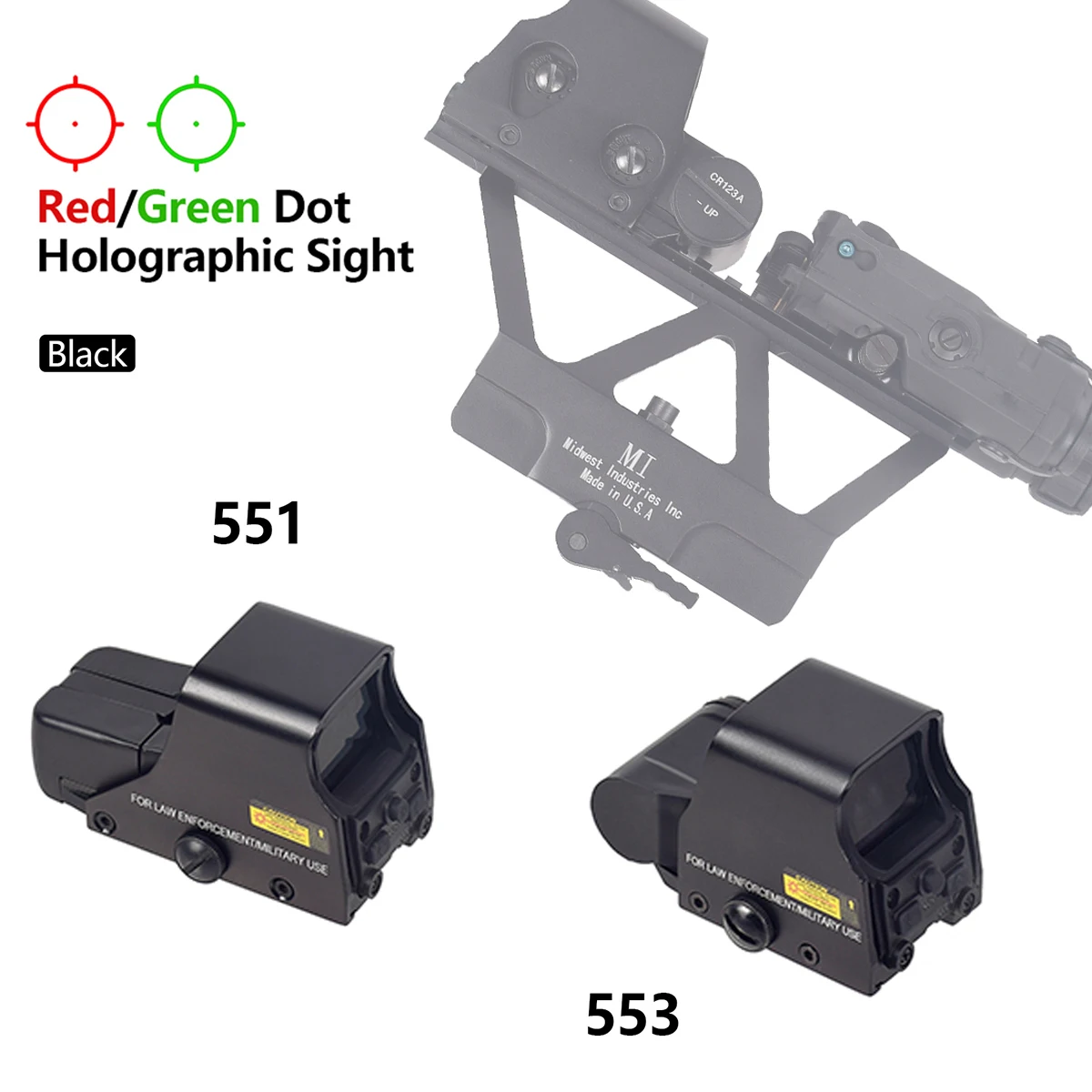 Rifle Scope Holographic Green Red Dot Riflescope Airsoft 551 553 With 20mm AK 47 Side Rail UNIT 1/3 Optics Riser Sight Scope Mount