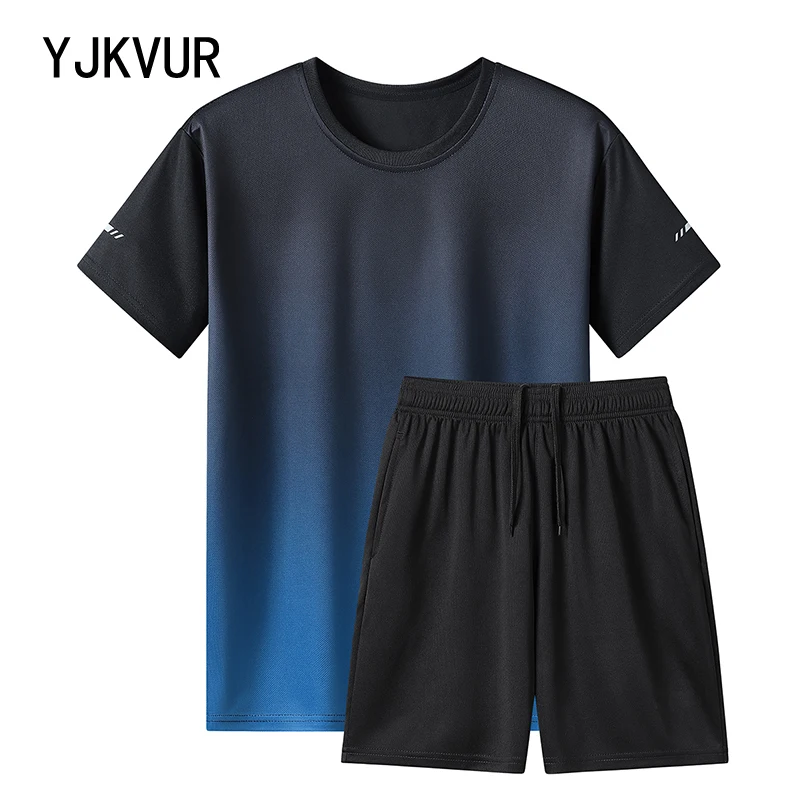 

YJKVUR Unisex Quick Dry 2 Piece Outfits Casual Tracksuit Shorts Men 2024 Summer New Sweatsuit Oversize Short Sleeve Sport Set