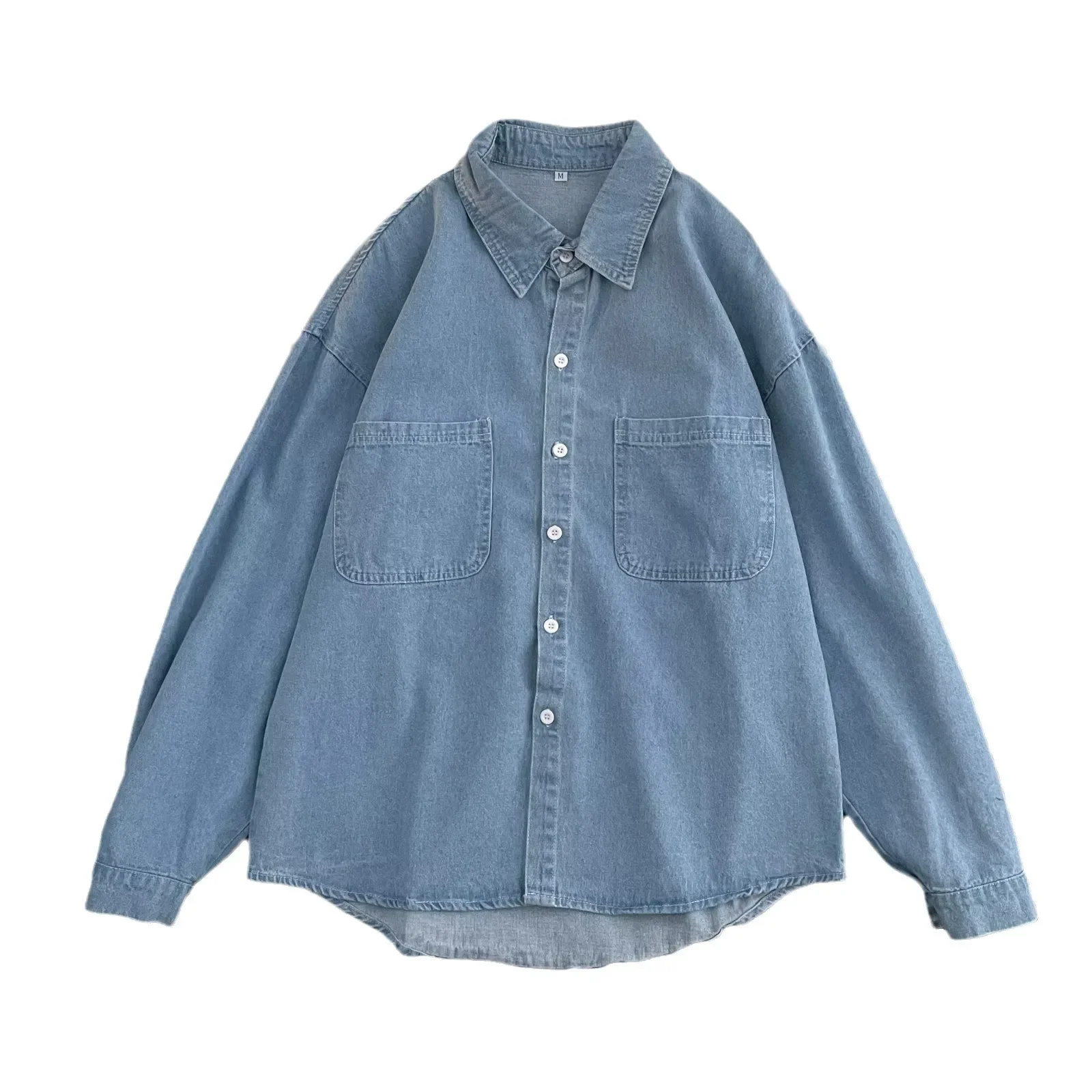 Fall Fashion High Street Retro Men's Denim Shirt Long Sleeve Turn-down Collar Outerwear Casual Simple Design Classic Style