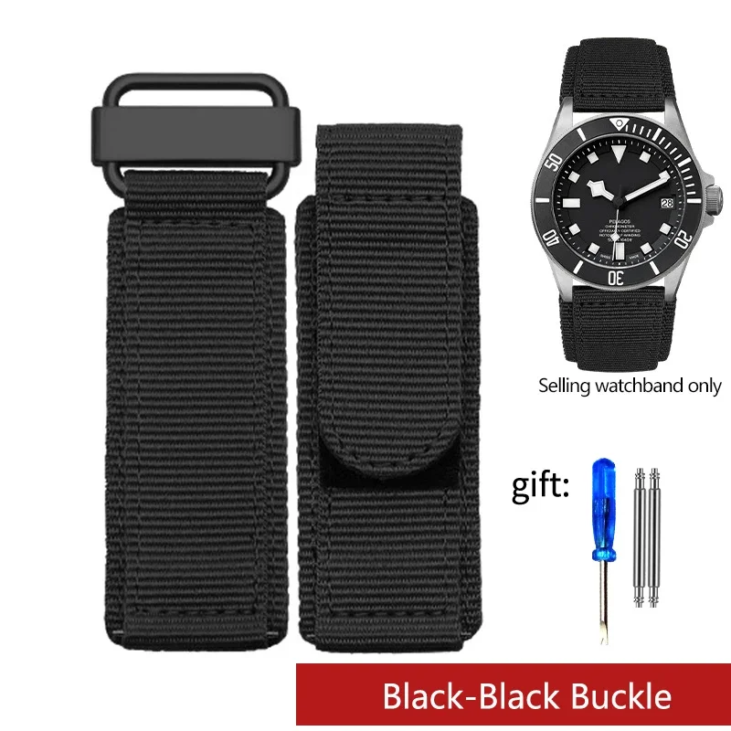 Men's Thickened Nylon Watch Strap with Hook Loop Fastener, 22mm Woven Belt