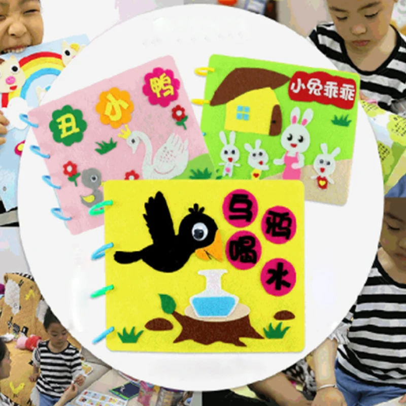 

Children DIY Sticker Cloth Books for Kids Toddlers New Puzzle Games Fun Toys Gift Cartoon Felt Fabric Craft Stickers Toy