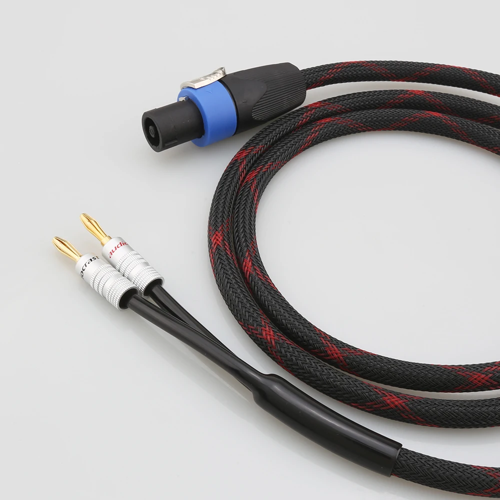 스피커 케이블 4 핀 Speakon-듀얼 바나나 스페이드 Y 플러그 무대 품질 OFC 오디오 케이블 1M 2M 3M 5M 8M 10M 12M