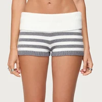 Micro short tricoté rayé pour femmes, pliable, taille basse, taille élastique, Slim Fit, Mini bas, pull de salon Y2k 3