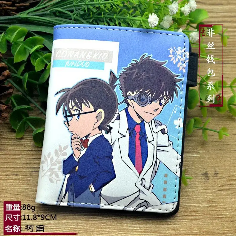 

Conan Detective Mouri Ran Jimmy Kudo Short PU Leather Wallet Cute Button Purse with Zipper Layer New Types