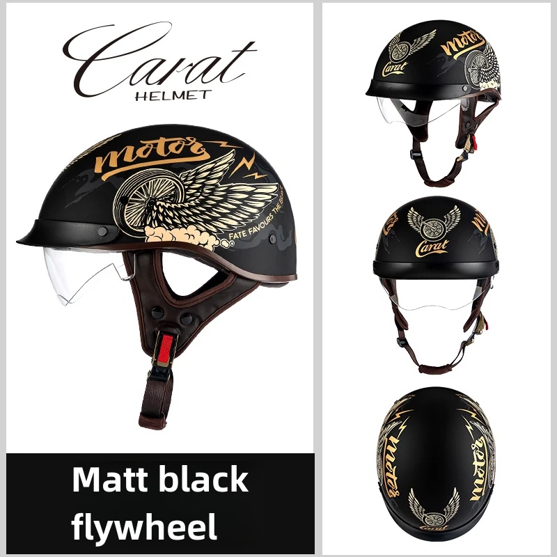 thumbnail image 1 of Casco de motocicleta de medio casco Carat retro de alta calidad, multiusos, diseño clásico, elegante, seguro, cómodo, calcomanías originales, 1 of 5