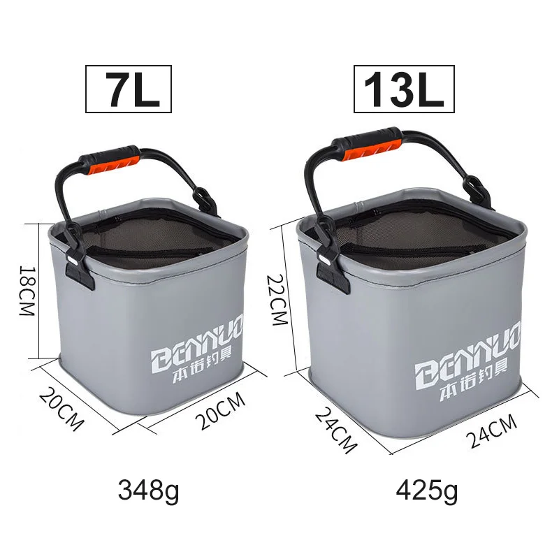 Mosodo Fishing Bucket Tackle Box Live Bait Container EVA Fish Bag 7L/13L  Collapsible Foldable Lure Holder Fishing Storage Bags