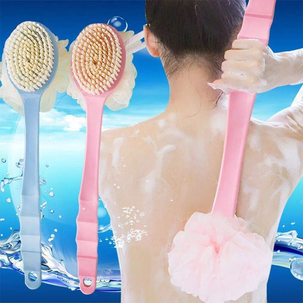 Long Handle Two Sided Shower Body Brush Tied Bath Flower Bathroom Wash Body Silicone Back ExfoliatingBrush Brush Bathing 2