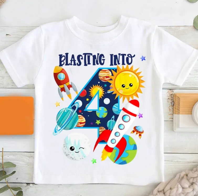 Boys Birthday T Shirt Astronaut Matching Shirt Personalized Space Party Kids Summer  Toddler Baby Boys Short - Sleeved T shirt T 5