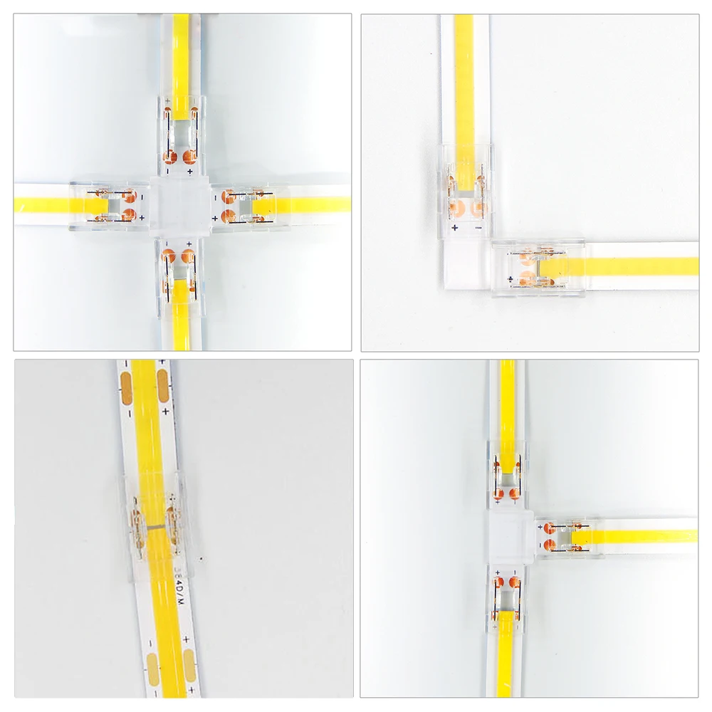 Corner COB LED Strip Connector for 8mm 10mm IP21 2pin COB LED Tape Fast Solderless Joint Connector I L T + Shape Accessories