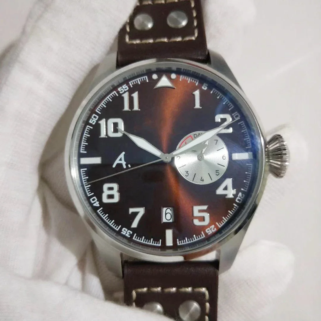 

Роскошные Новые Мужские автоматические механические часы принц большие пилоты коричневые кожаные спортивные часы сапфировое стекло