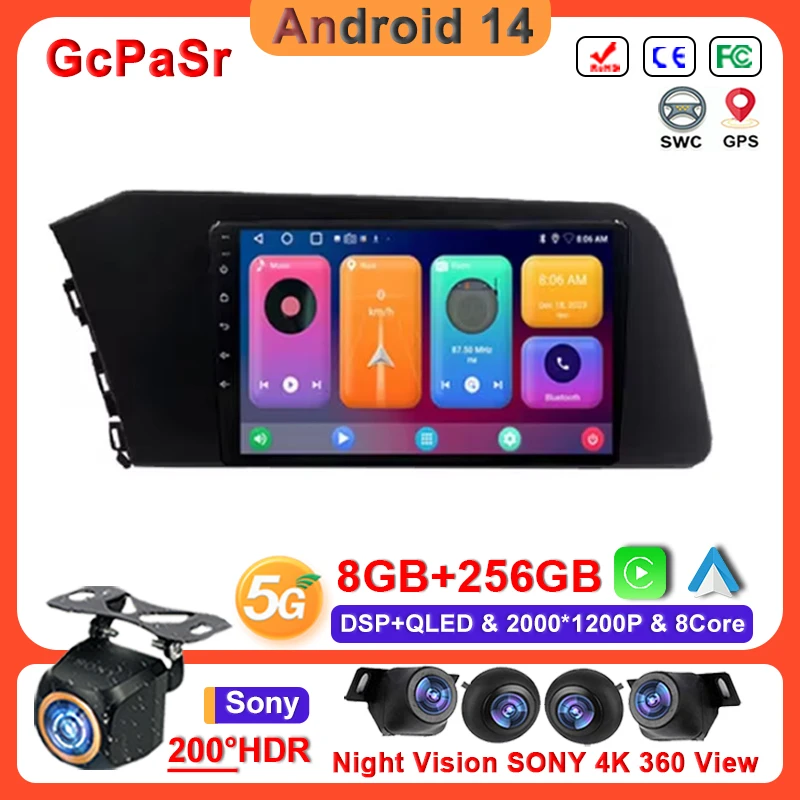 Android 14 Car Radio Multimedia Video Player For Hyundai Elantra VII CN7 GPS Navigation Carplay BT No 2din DVD QLED car multimedia player