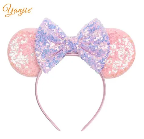 YANJIE 2022 Popular Mouse Ears Headband Sequins Hair Bows Charactor For Women Festival Hairband Girls Hair Accessories Party star hair clips Hair Accessories